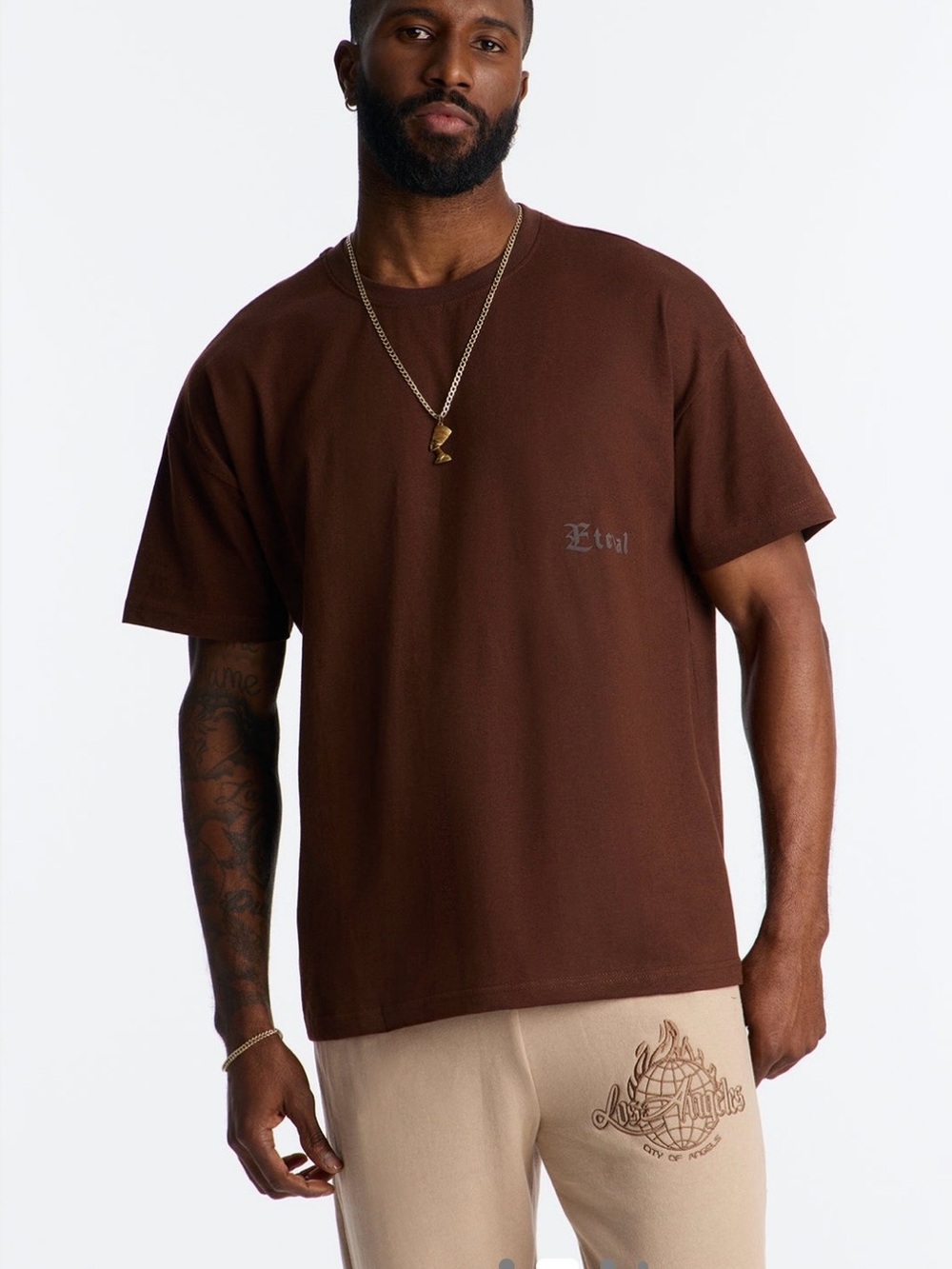 FASHION NOVA Men's Brown Eternal LA Short Sleeve Tee - Dark Brown